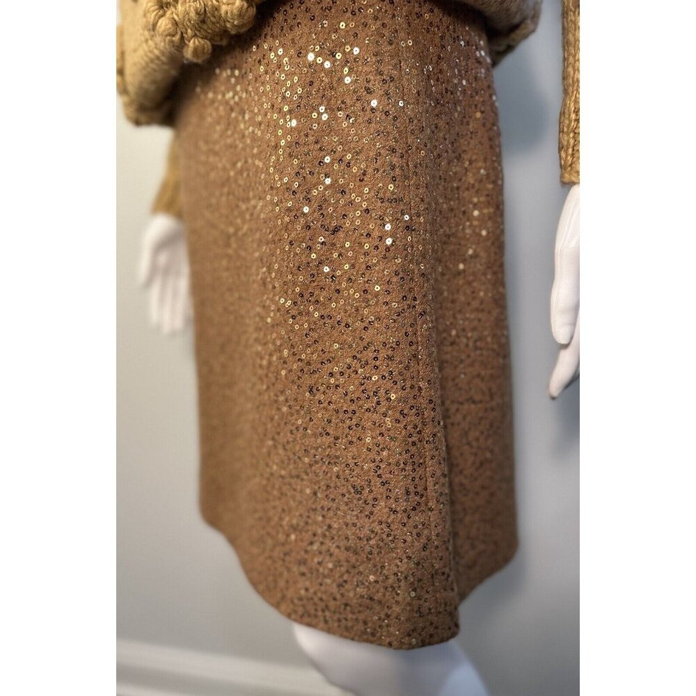 Ann Taylor LOFT Light Brown Mini Skirt With Gold Sequins Sz-6 Flirty, Unique Fun - Picture 10 of 16